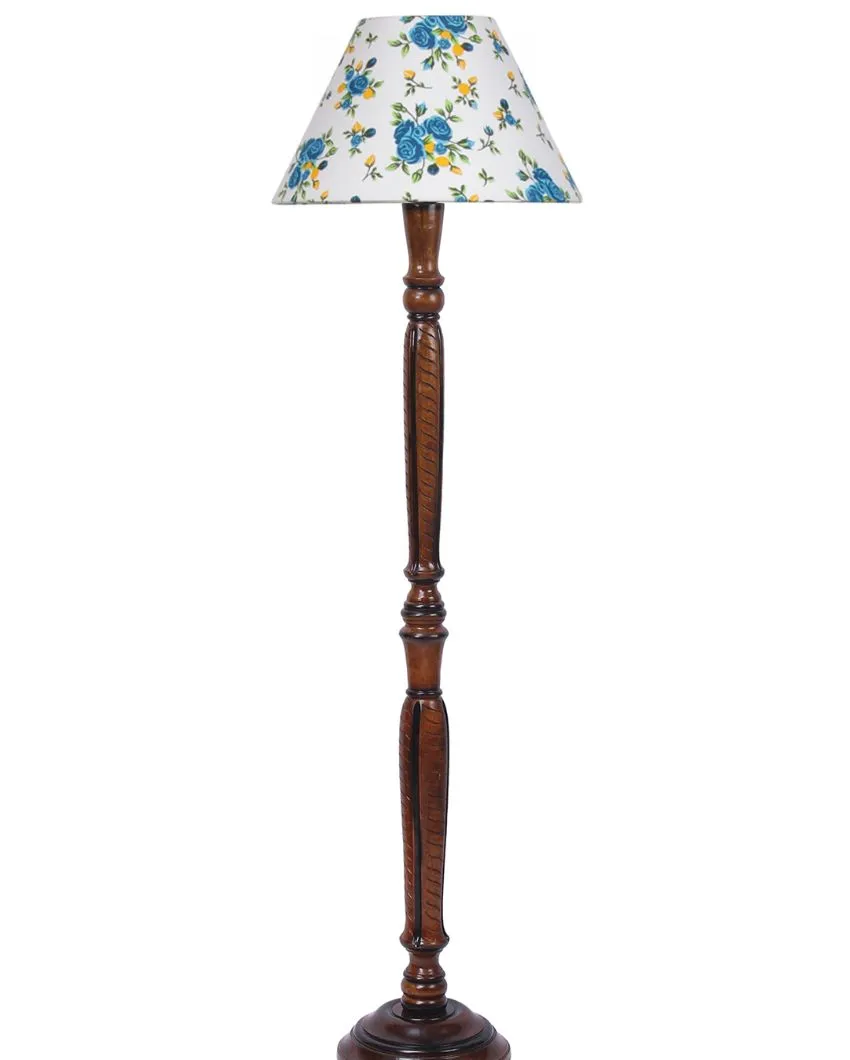 Florals Cotton Conical Wooden Floor Lamp | 14 X 56 inches