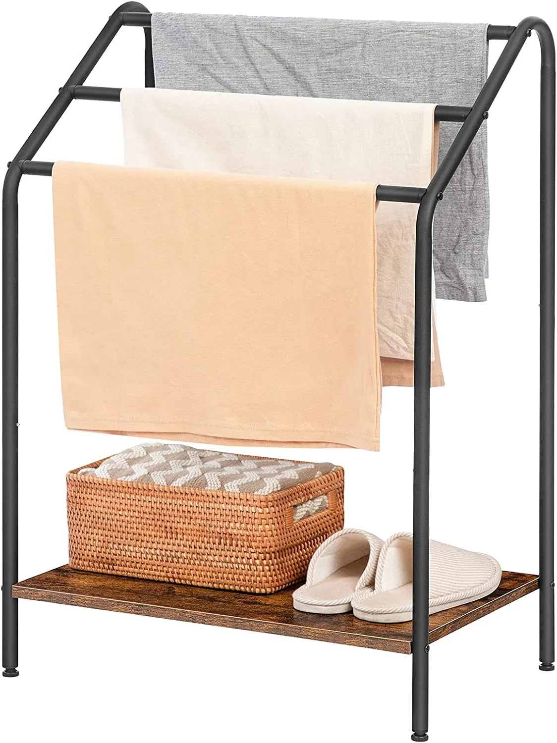 Freestanding Towel Rack Holder, 3 Tier Blanket Rack Stand with Storage Shelf, Quilt Rack Stand and Display Rack