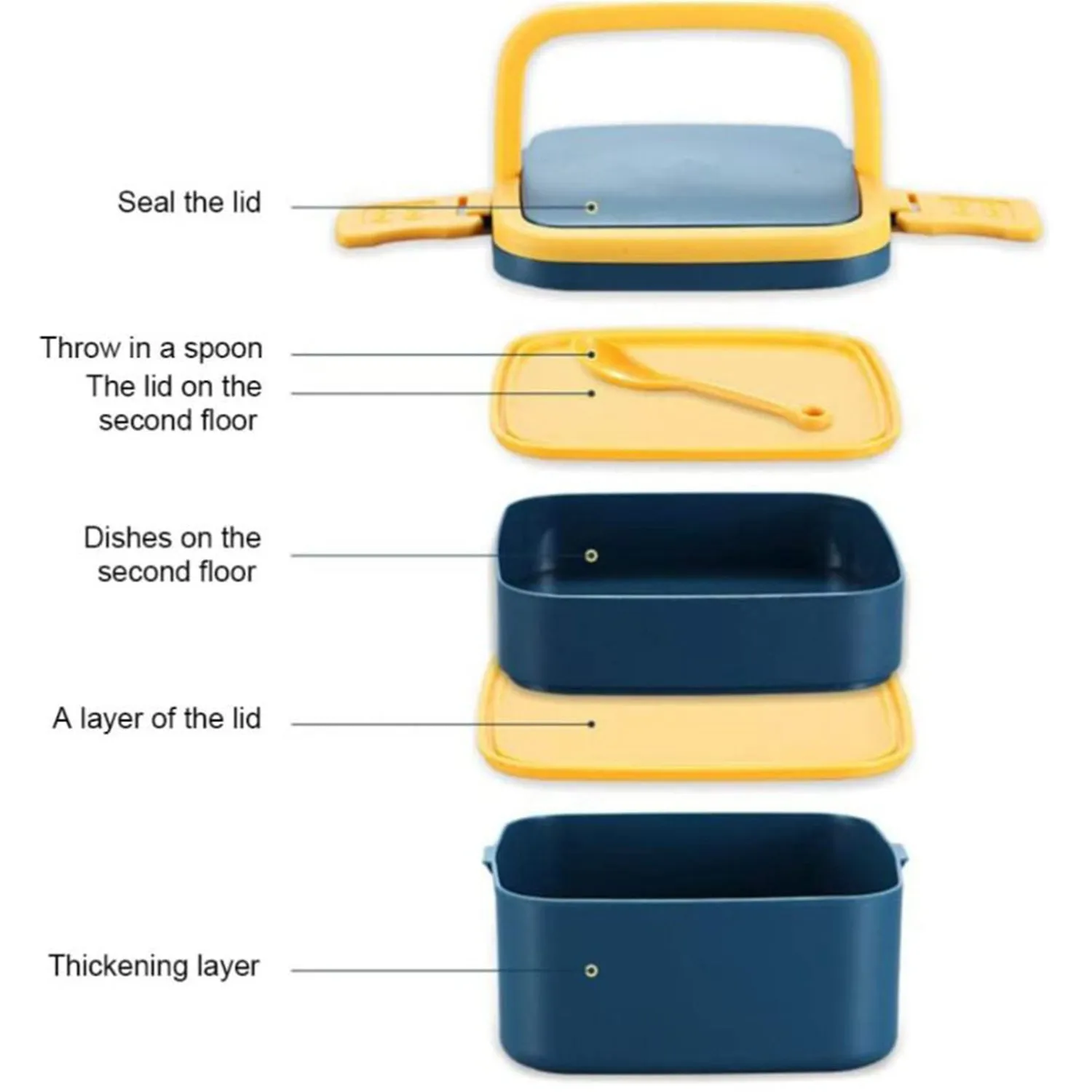 GREEN DOUBLE-LAYER PORTABLE LUNCH BOX STACKABLE WITH CARRYING HANDLE AND SPOON LUNCH BOX , Bento Lunch Box