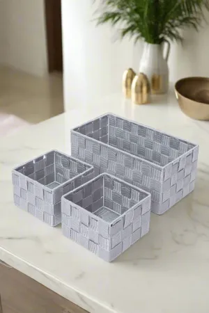 Grey Textured Storage Basket Set (3 Piece)