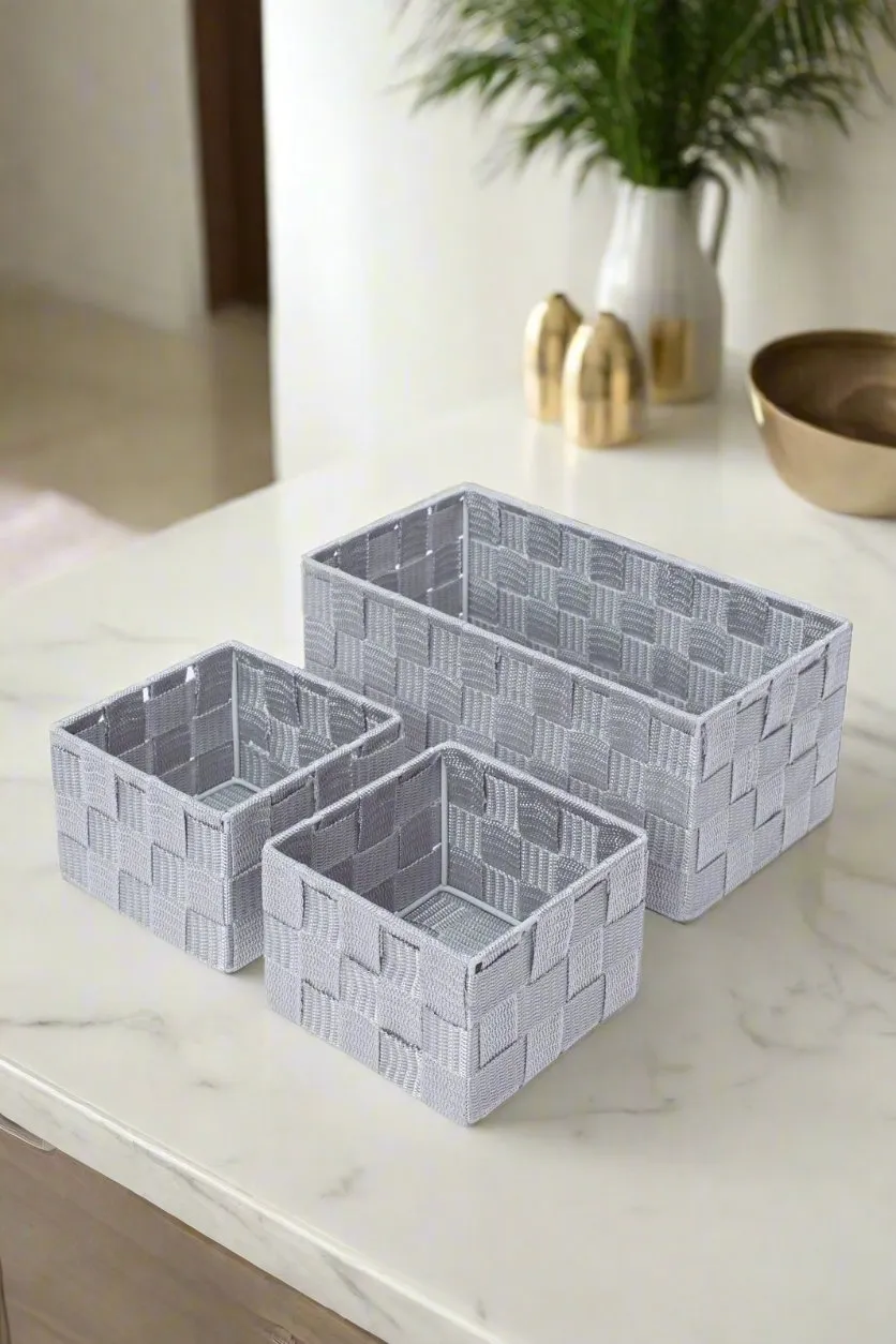 Grey Textured Storage Basket Set (3 Piece)