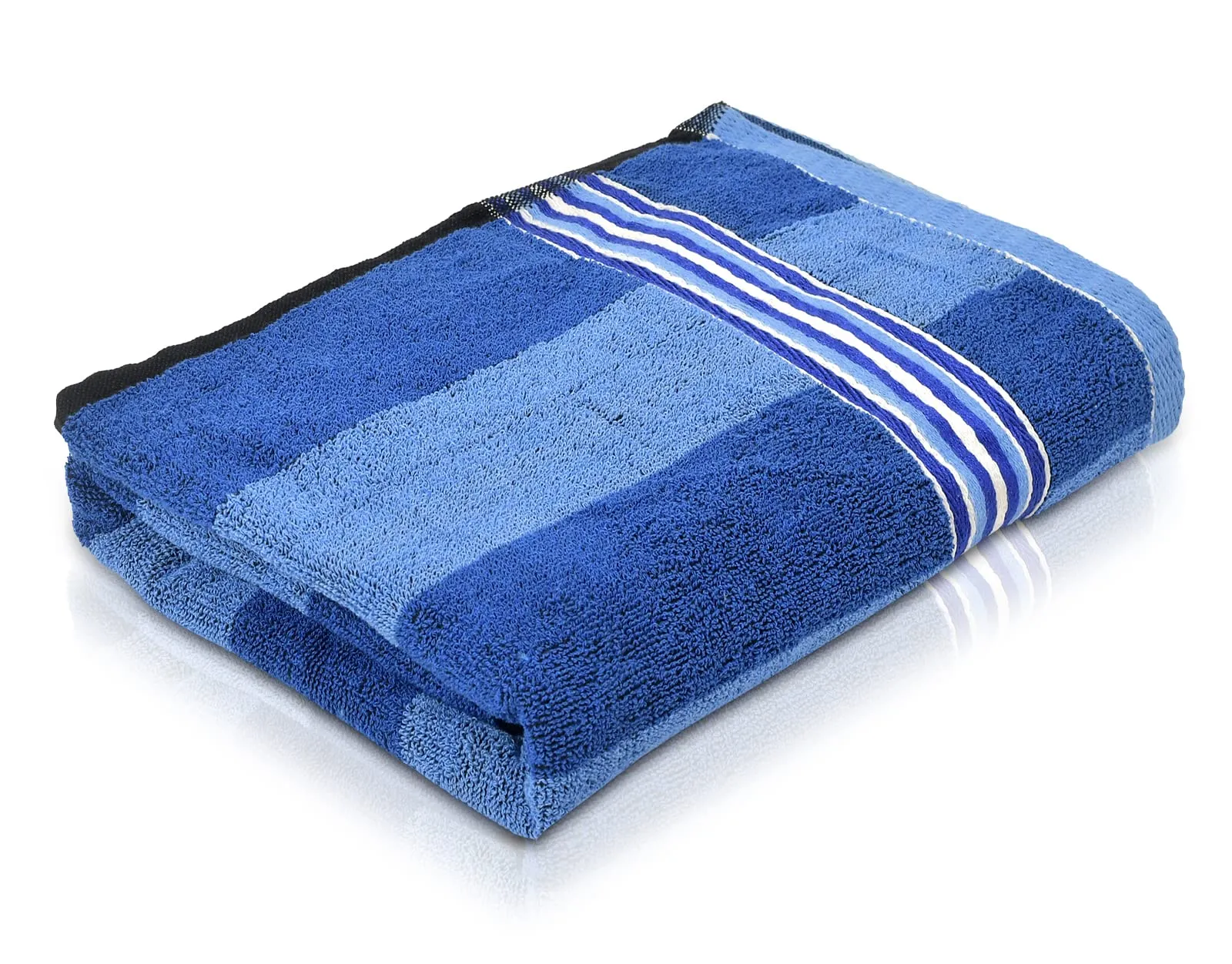 Heart Home Lining Design Super Soft, Fluffy, and Absorbent, Cotton Bath Towel Perfect for Daily Use- Pack of 3 (Blue)-44HH0556
