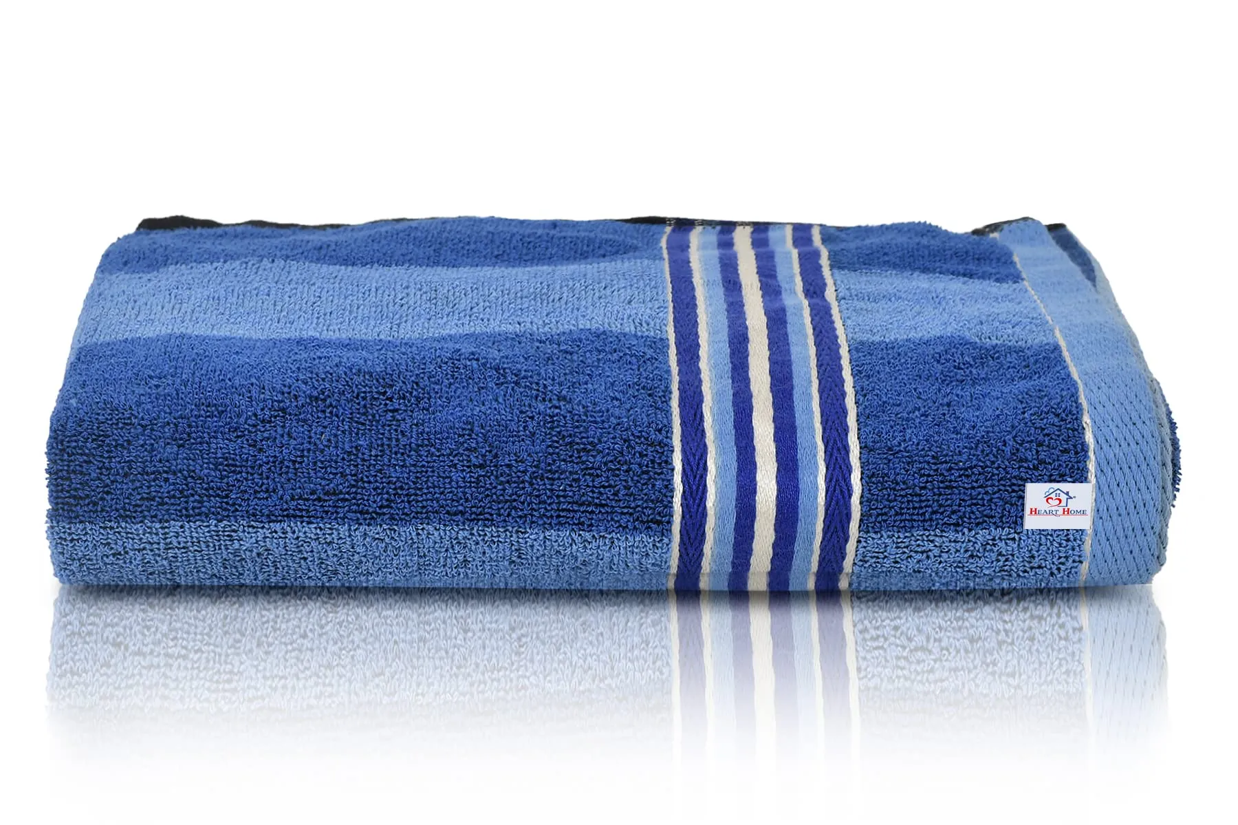 Heart Home Lining Design Super Soft, Fluffy, and Absorbent, Cotton Bath Towel Perfect for Daily Use- Pack of 3 (Blue)-44HH0556