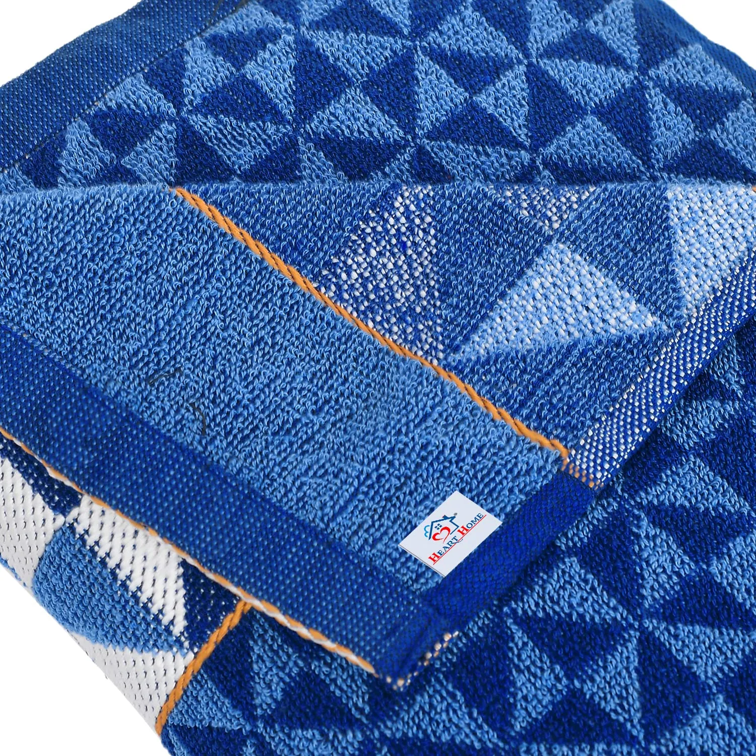 Heart Home Multiuses Tringle Printed Soft Cotton Bath Towel, 30"x60" - Pack of 4 (Blue)