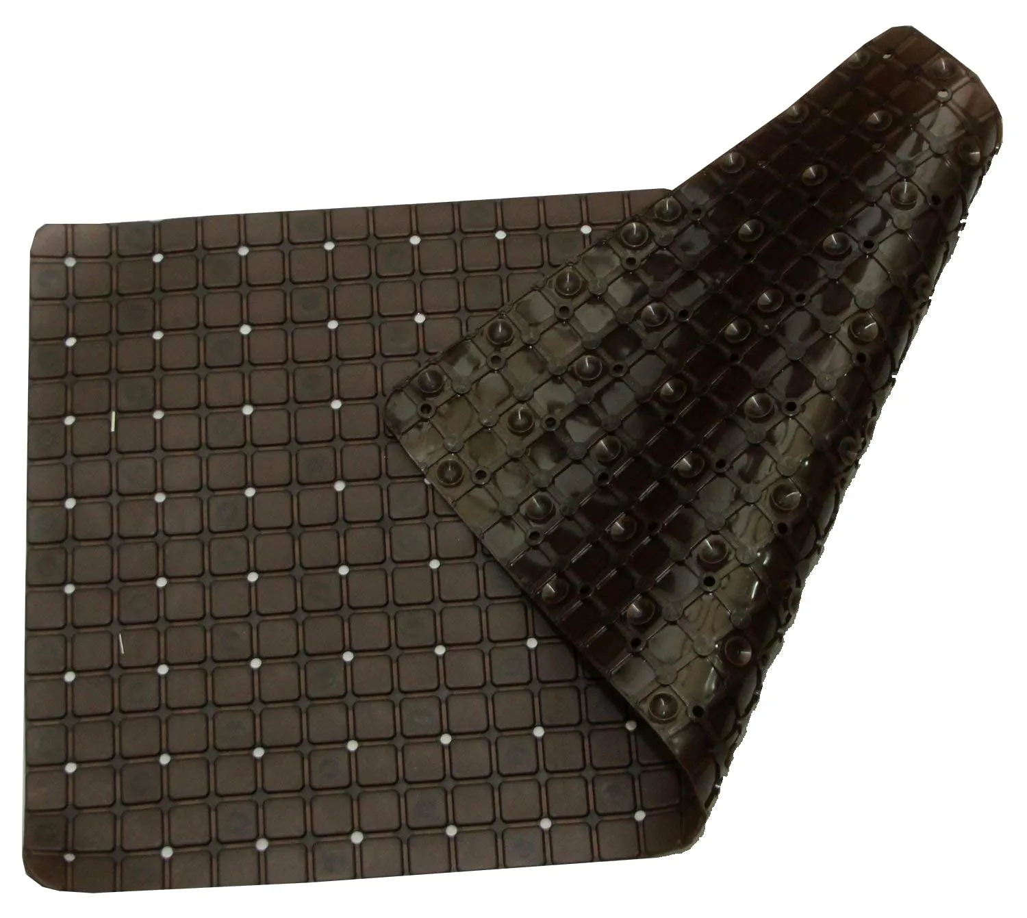 Heart Home Non Slip Eco Friendly Shower Bath Mat with Drain Holes and Suction Cups to Keep Floor Clean- Pack of 2 (Brown) -HS43HEARTH25555