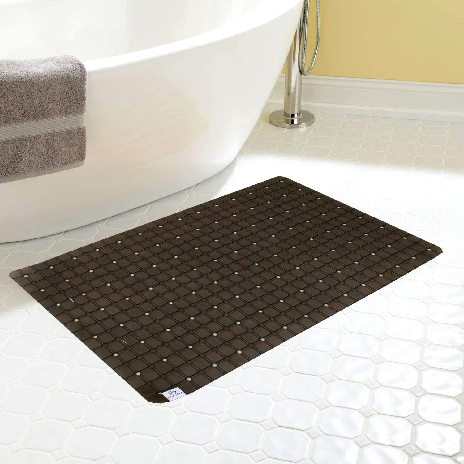 Heart Home Non Slip Eco Friendly Shower Bath Mat with Drain Holes and Suction Cups to Keep Floor Clean- Pack of 2 (Brown) -HS43HEARTH25555