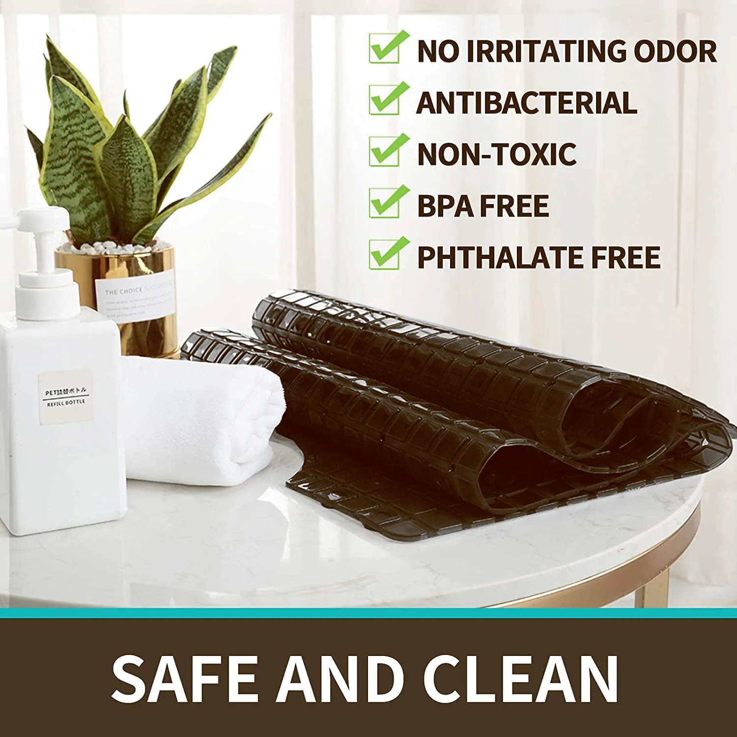 Heart Home Non Slip Eco Friendly Shower Bath Mat with Drain Holes and Suction Cups to Keep Floor Clean- Pack of 2 (Brown) -HS43HEARTH25555