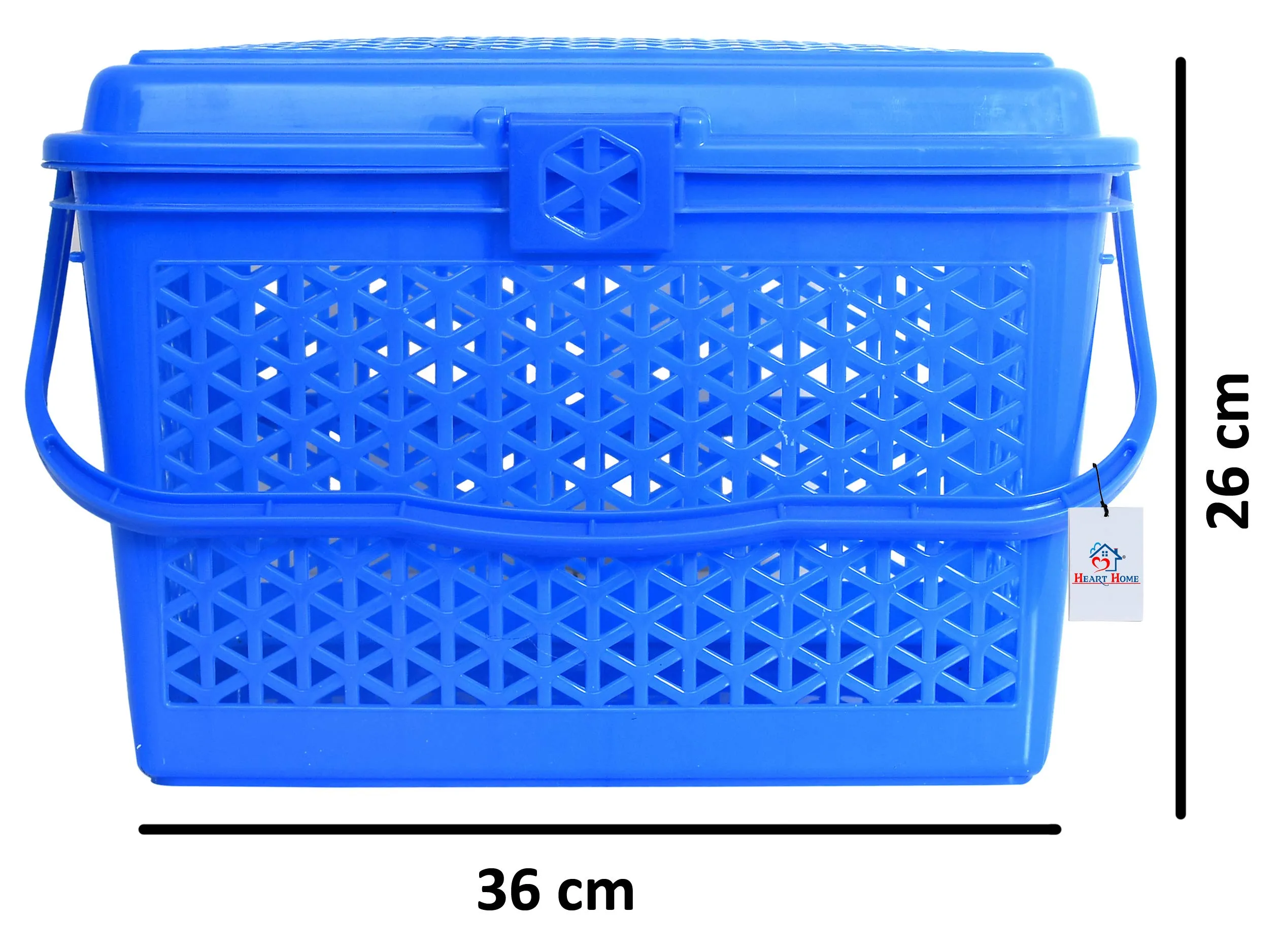 Heart Home Plastic Trendy Shopping Storage Basket with Handles|Small Bin for Shower|Closet, Kitchen, Garden (Blue)