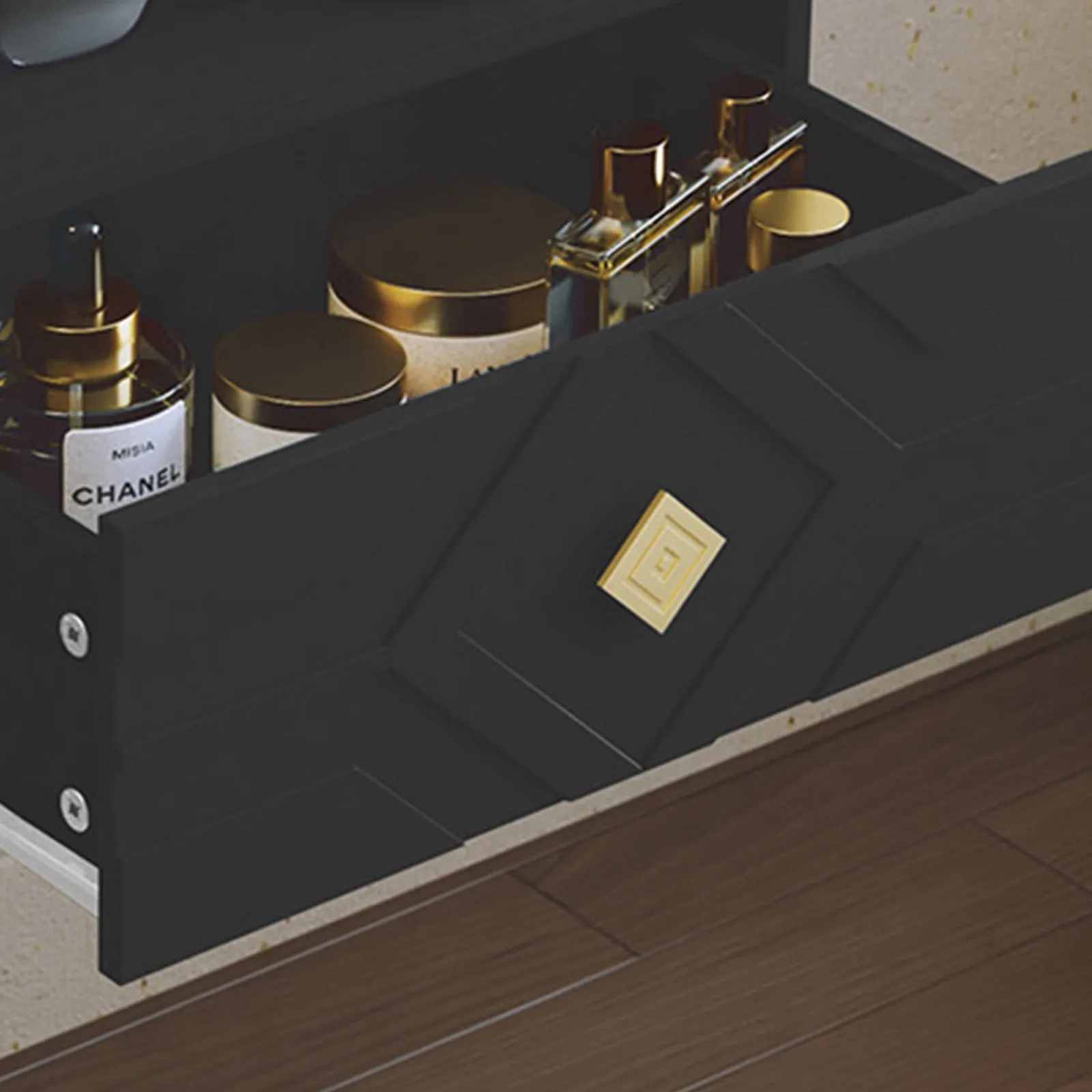 HLR Black Modern Floating Nightstand with Drawer & Embossed Design, Wall-Mounted Bedside Table with Storage for Bedroom