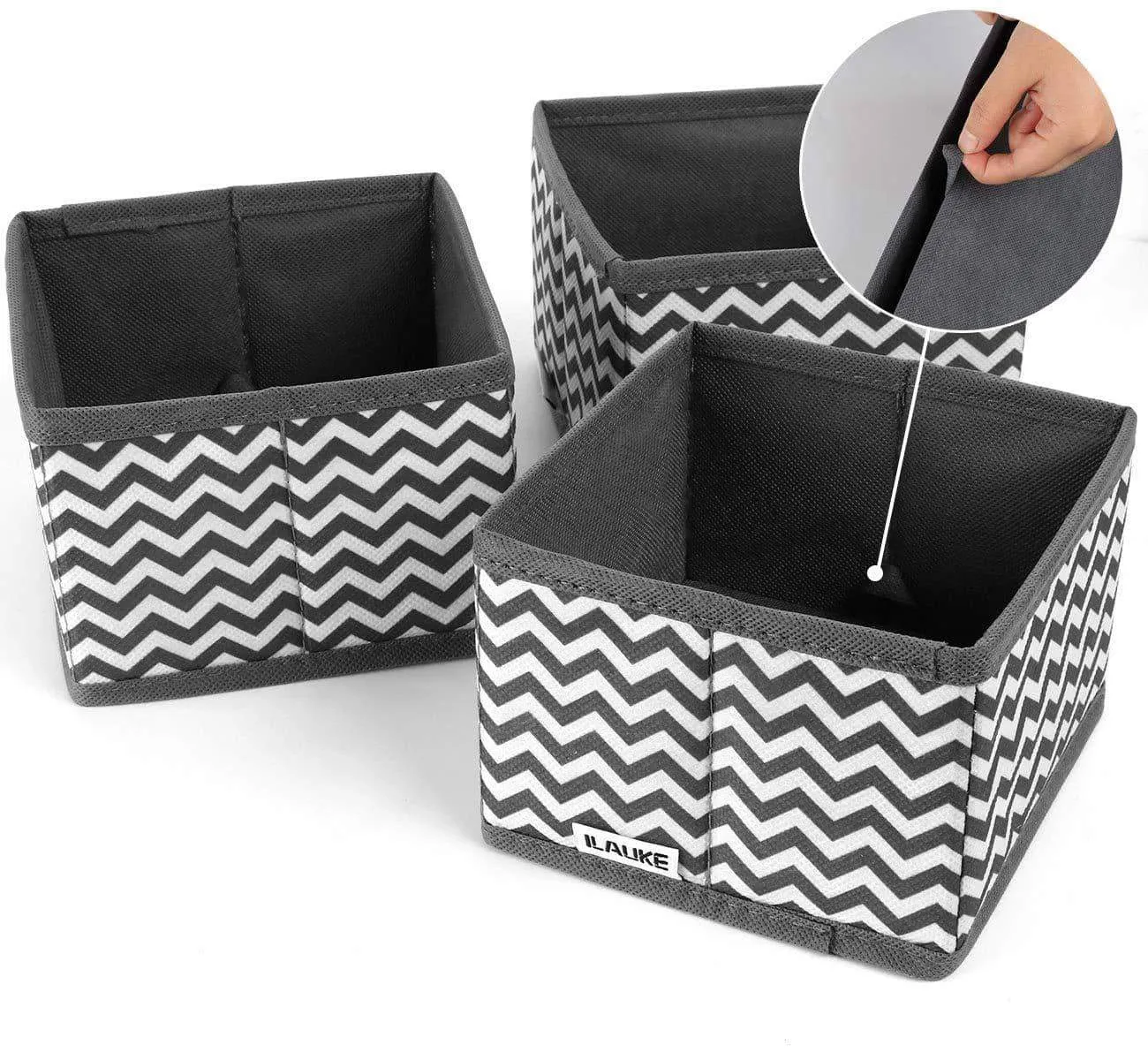 ilauke Drawer Underwear Organizers Storage Box Foldable Closet Dresser Drawers Divider Organizer Fabric Cloth Basket Bins for Sock Bras Baby Clothes, Set of 8, Grey