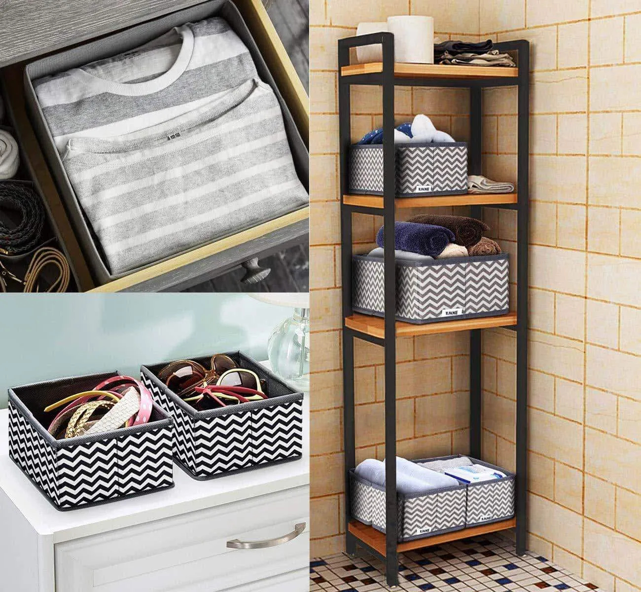 ilauke Drawer Underwear Organizers Storage Box Foldable Closet Dresser Drawers Divider Organizer Fabric Cloth Basket Bins for Sock Bras Baby Clothes, Set of 8, Grey
