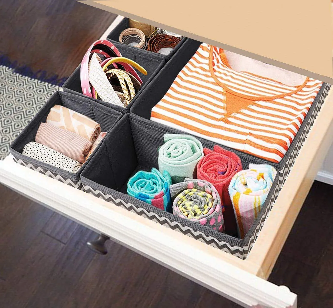 ilauke Drawer Underwear Organizers Storage Box Foldable Closet Dresser Drawers Divider Organizer Fabric Cloth Basket Bins for Sock Bras Baby Clothes, Set of 8, Grey