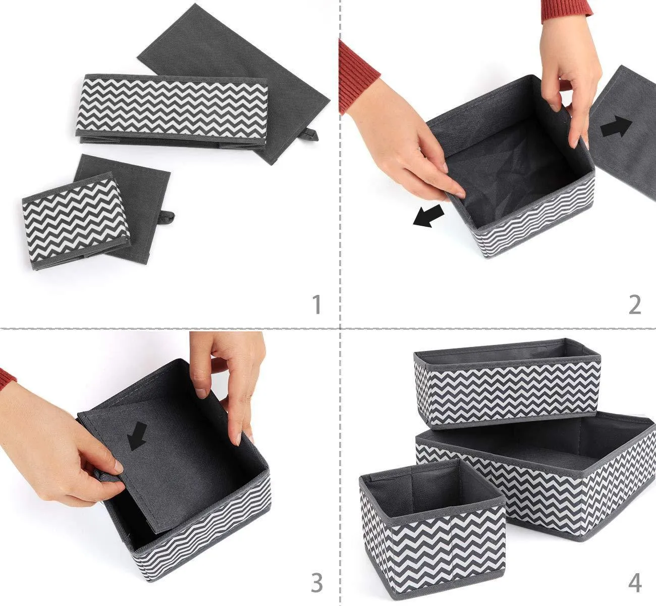 ilauke Drawer Underwear Organizers Storage Box Foldable Closet Dresser Drawers Divider Organizer Fabric Cloth Basket Bins for Sock Bras Baby Clothes, Set of 8, Grey
