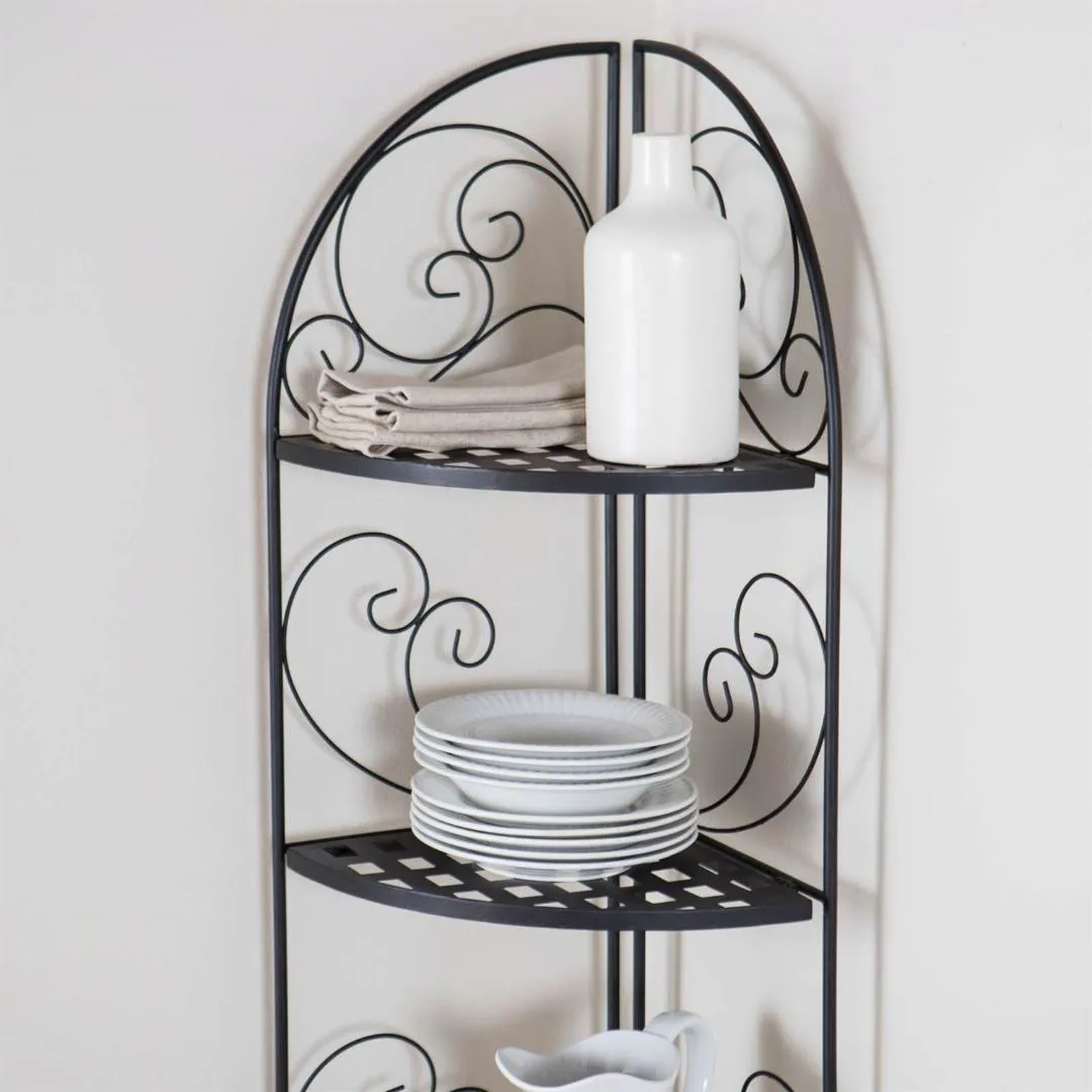 Indoor - Outdoor Corner Bakers Rack Folding Metal Plant Stand with 4-Shelves