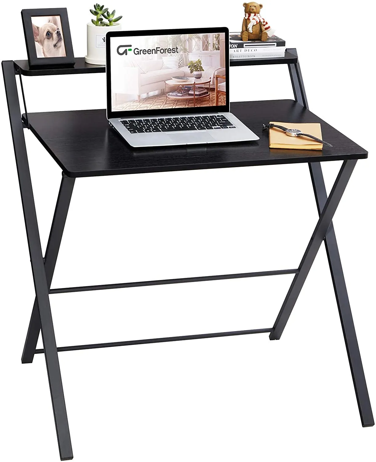 Kawachi Scissors Type Folding With Adjustable Shelf Space Saving Laptop, Study Table, Computer Desk Beige