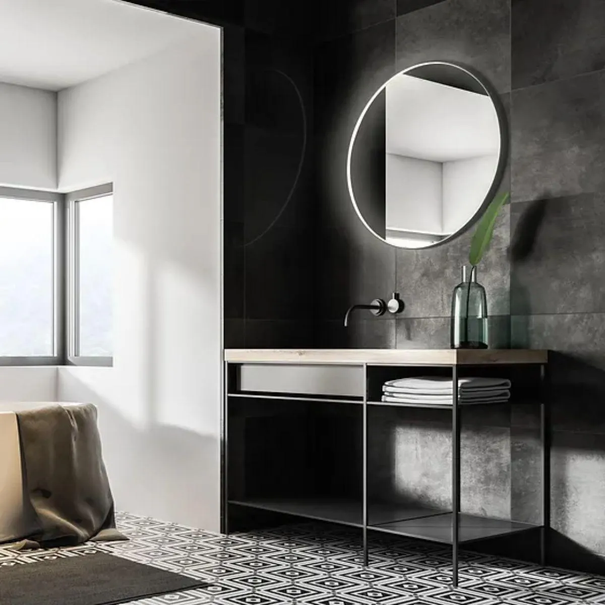 Keanu Round 36 In. Tri-color LED Wall Mirror With Touch On/Off Dimmer Function