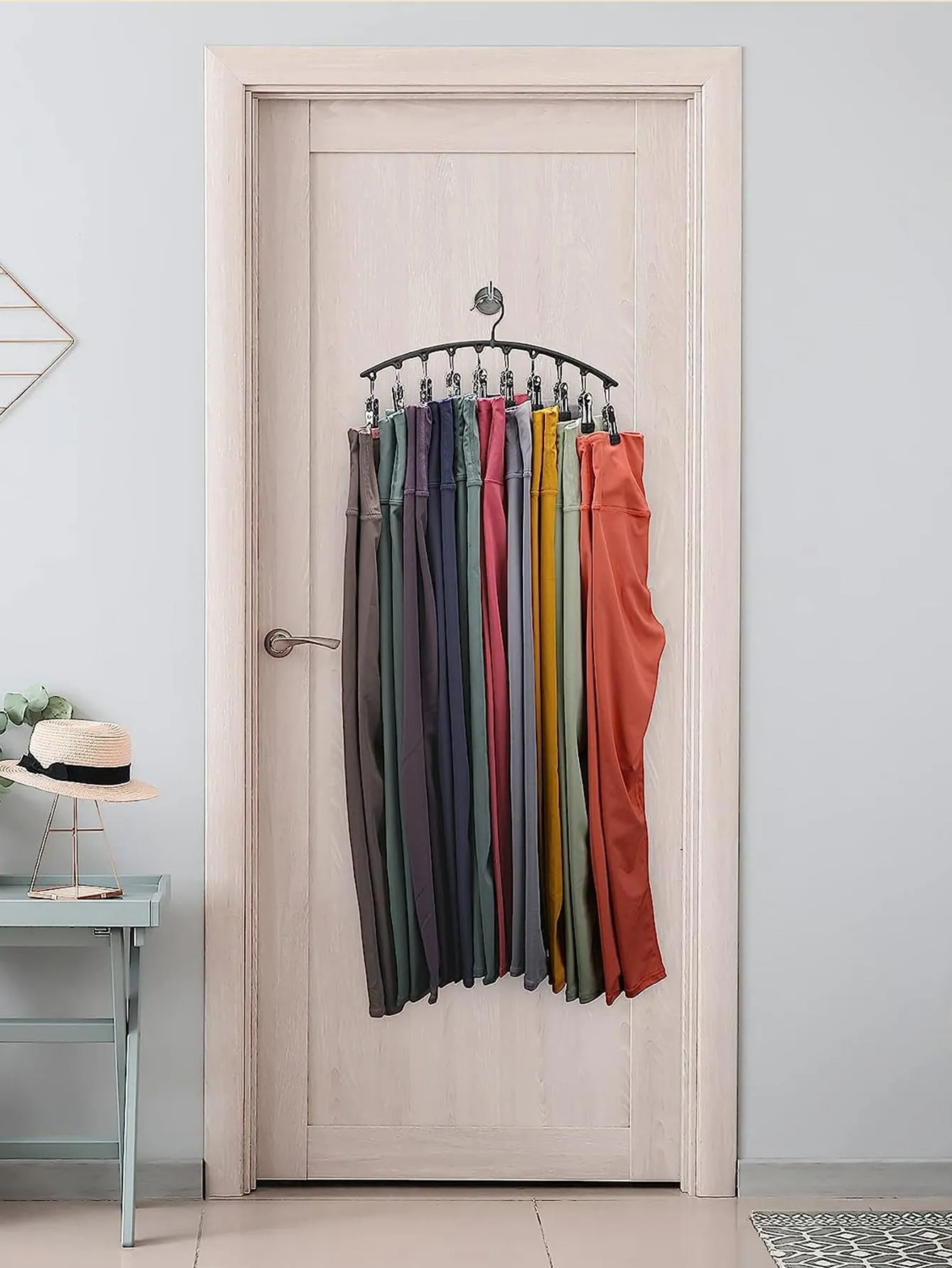 Legging Organizer for Closet, Metal Yoga Pants Hangers 1 Pack w/10 Clips Holds 10 Leggings, Hangers Space Saving Hanging Closet Organizer w/Rubber Coated Closet Organizers and Storage, Black