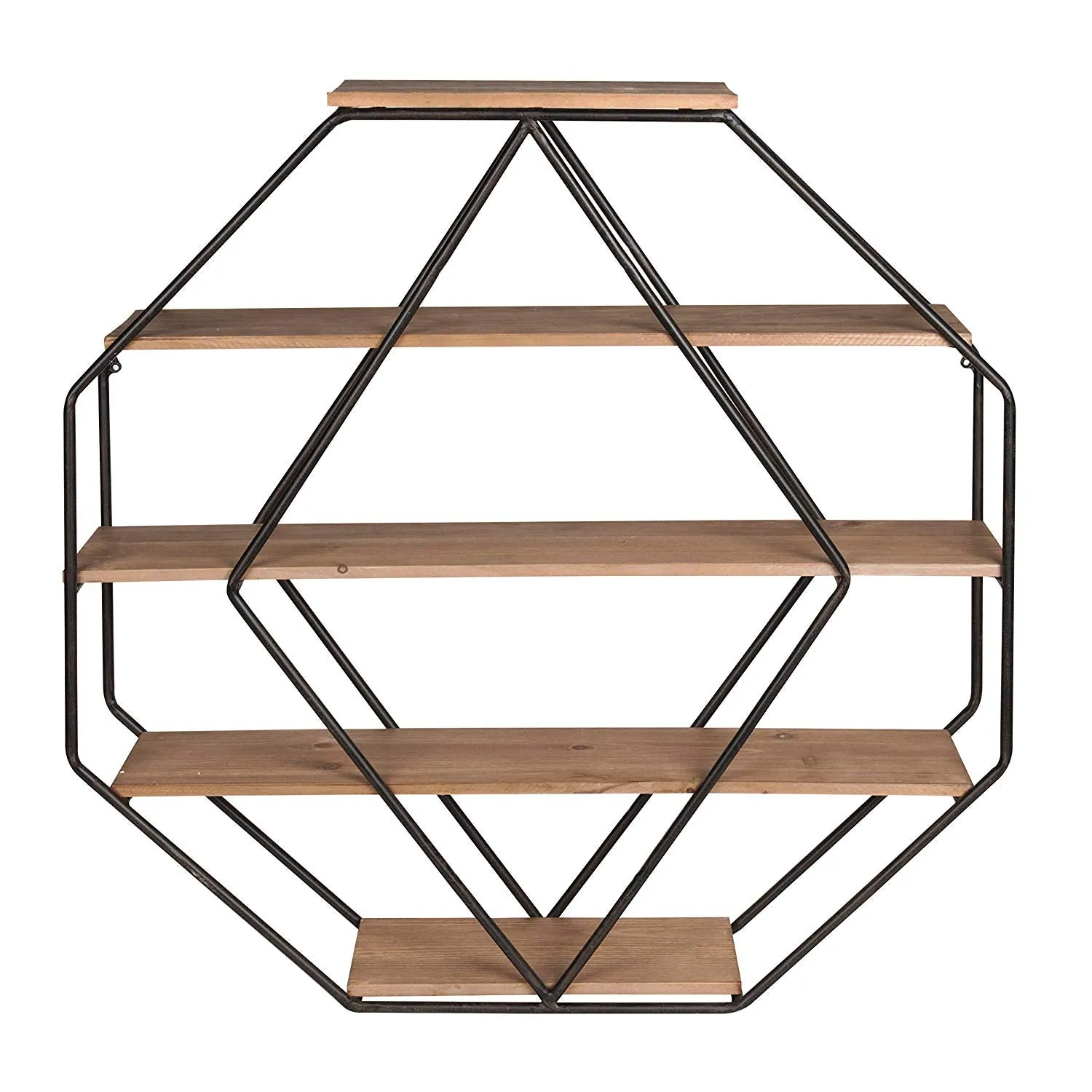 Lintz Large Octagon Floating Wall Shelves with Metal Frame, Gold and White
