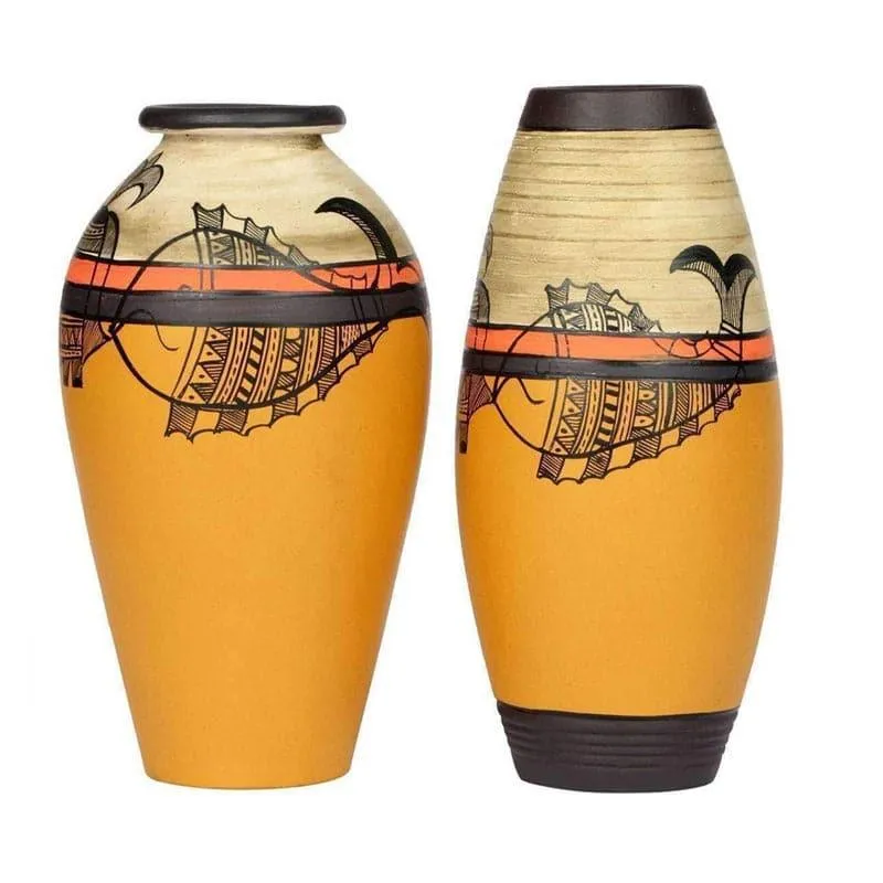 Mazhcli Muse Tribal Terracotta Vase - Set Of Two