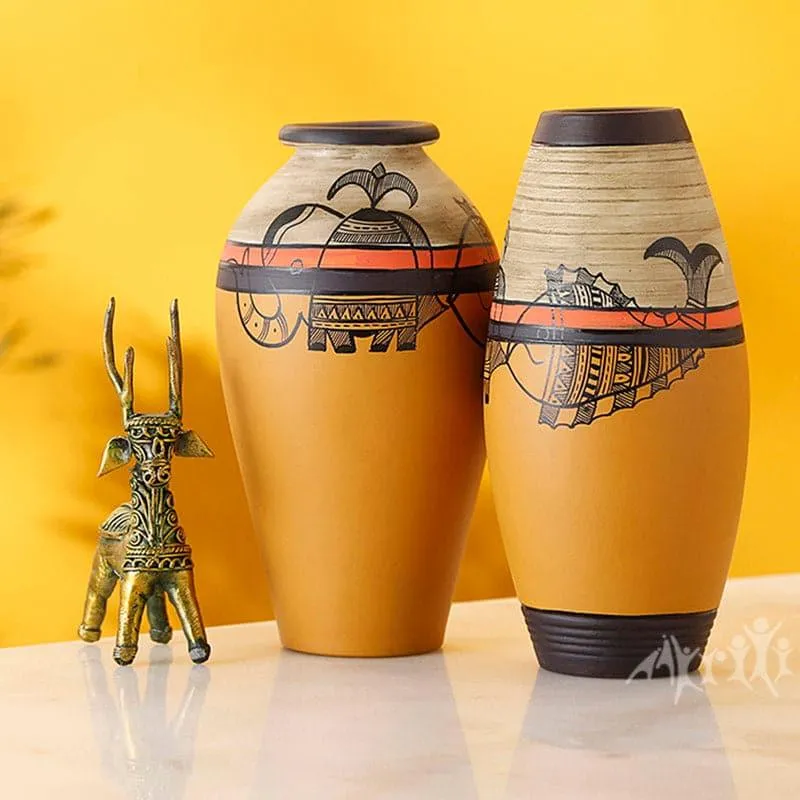 Mazhcli Muse Tribal Terracotta Vase - Set Of Two