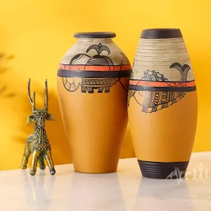 Mazhcli Muse Tribal Terracotta Vase - Set Of Two