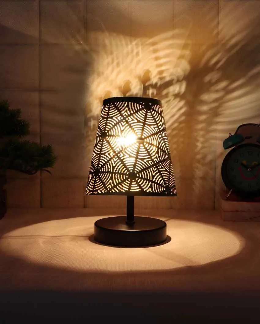 Metal Etching Table Lamp With Black Wood Round Base | 6 x 8 inches