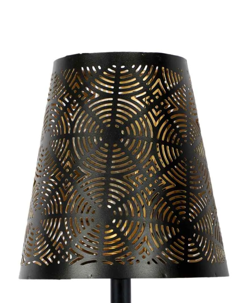Metal Etching Table Lamp With Black Wood Round Base | 6 x 8 inches