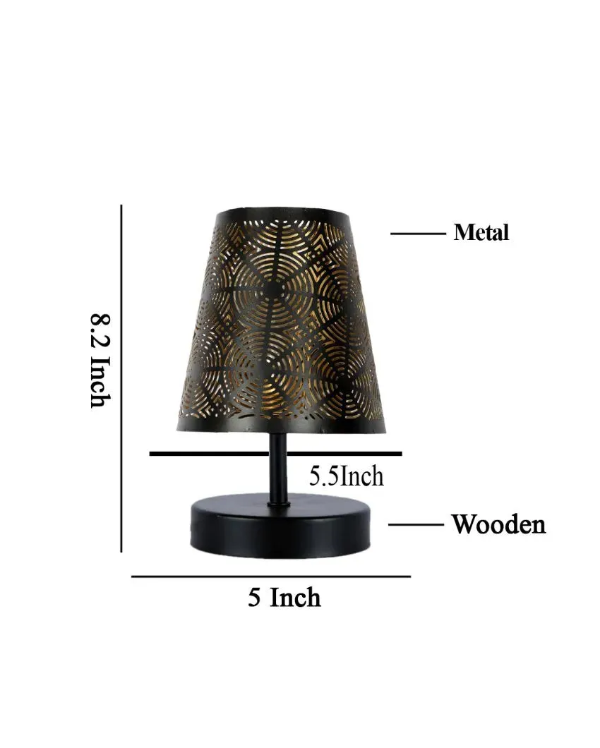 Metal Etching Table Lamp With Black Wood Round Base | 6 x 8 inches