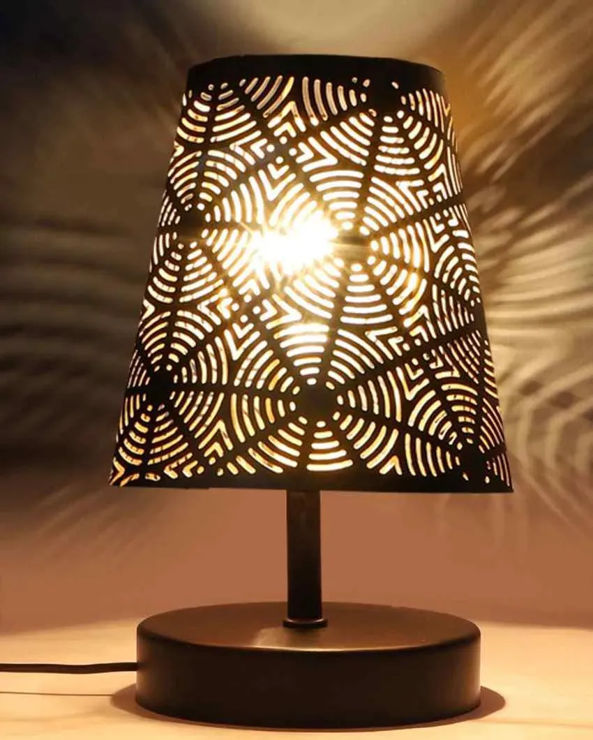 Metal Etching Table Lamp With Black Wood Round Base | 6 x 8 inches