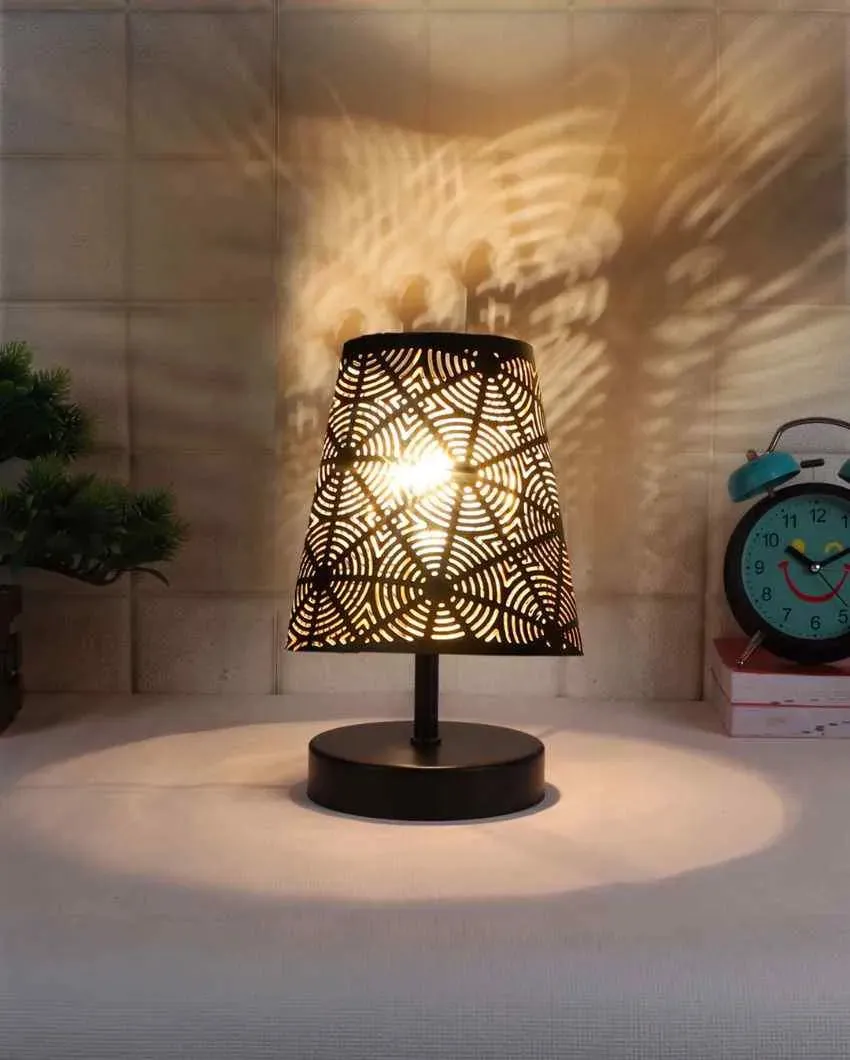 Metal Etching Table Lamp With Black Wood Round Base | 6 x 8 inches