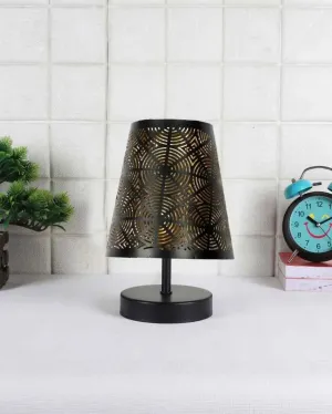 Metal Etching Table Lamp With Black Wood Round Base | 6 x 8 inches