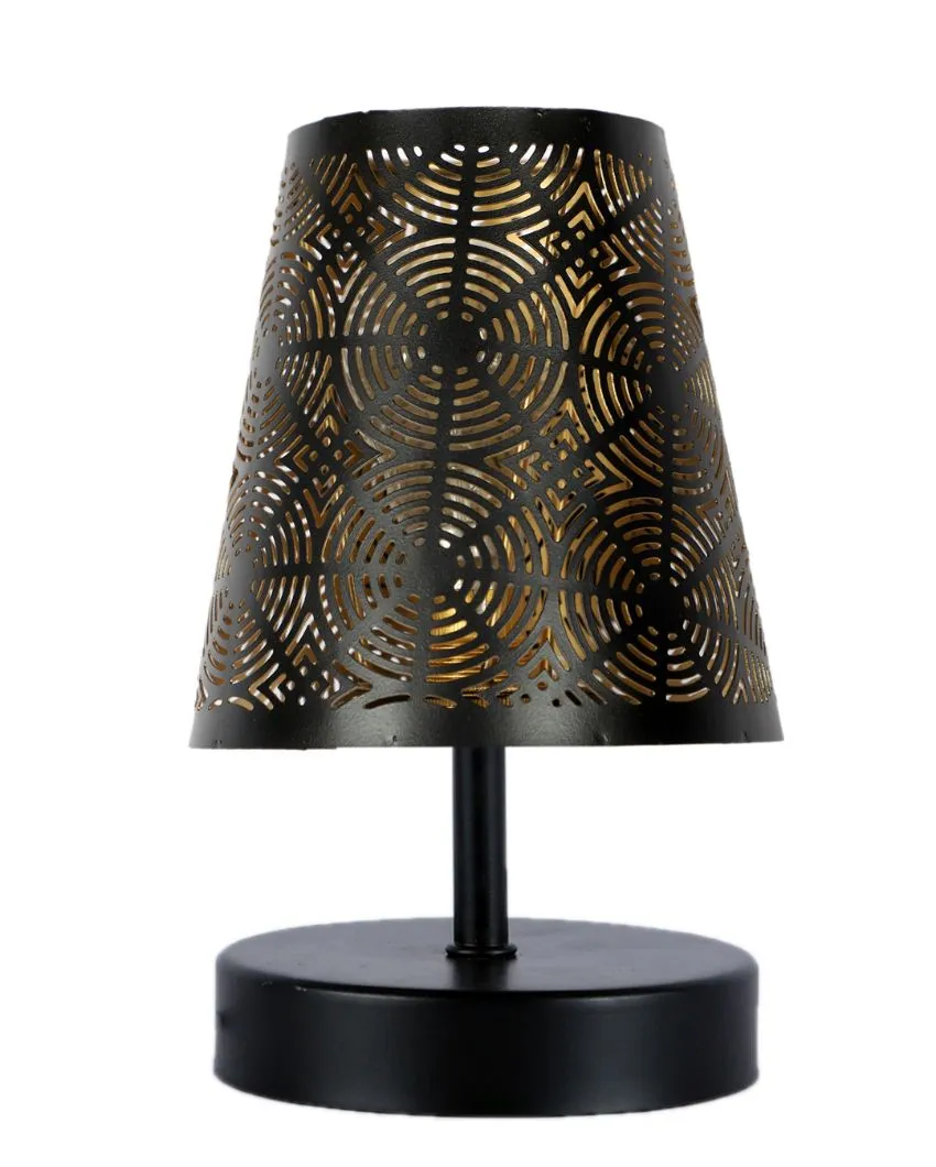 Metal Etching Table Lamp With Black Wood Round Base | 6 x 8 inches