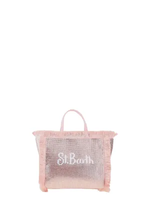 Mini Borsa Vanity con Frange e Strass Rose Gold