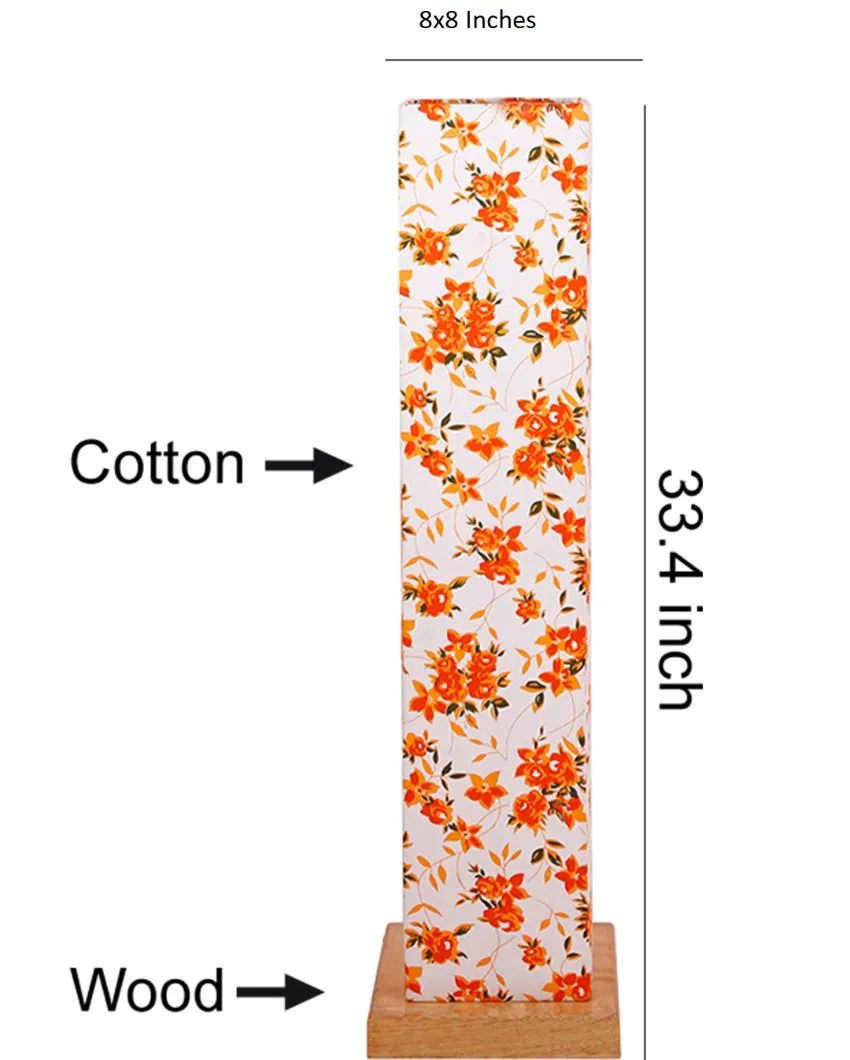 Mini Colorful Floral Square Cotton Shade Floor Lamp With Wood Base | 2.8 Feet