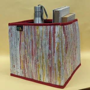 Multicolored Shimmery Upcycled Handwoven Collapsible Storage Basket Medium (CSBM0824-001) PS_W