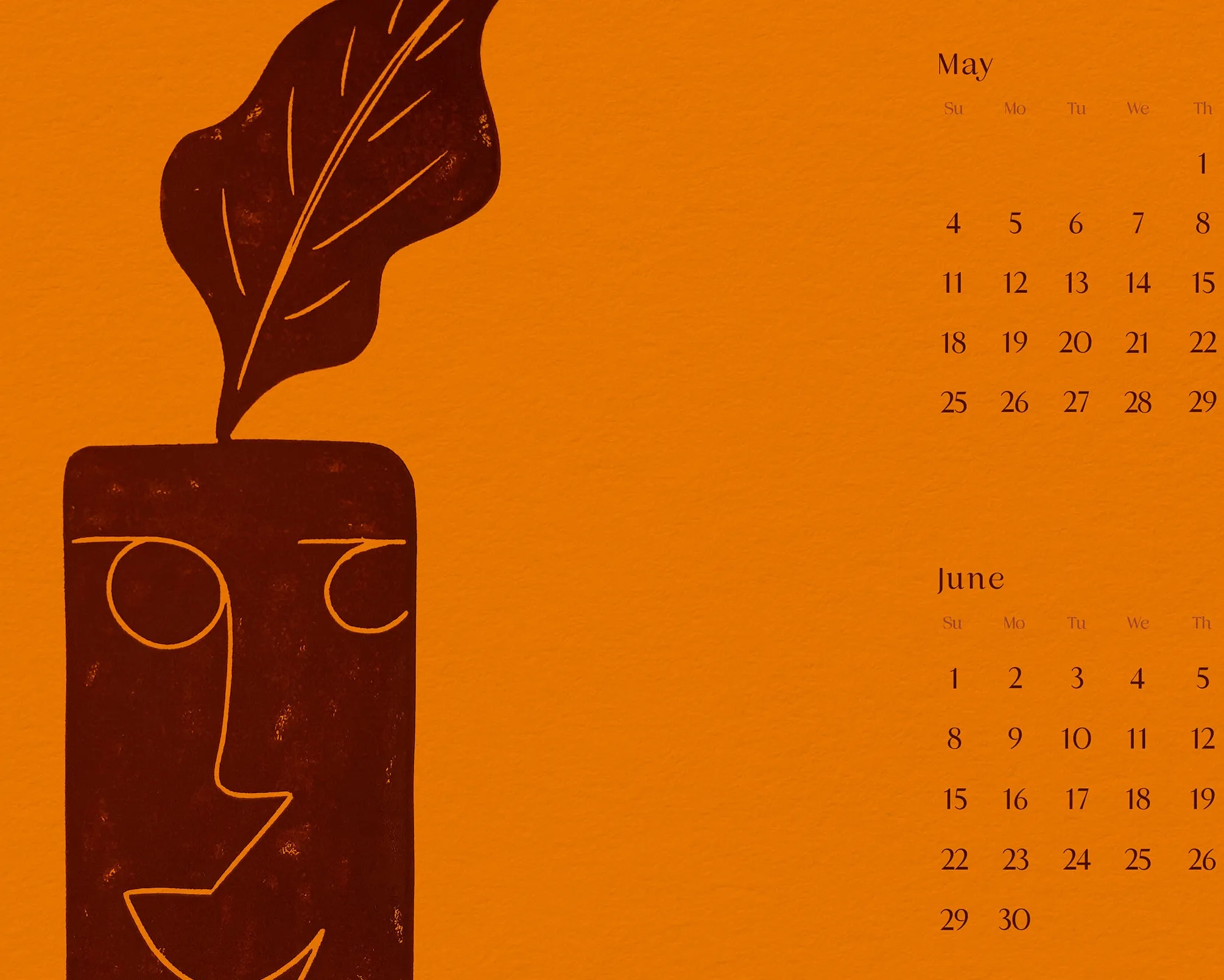 Neutral boho vases with plants Printable Illustrated 2025 calendar