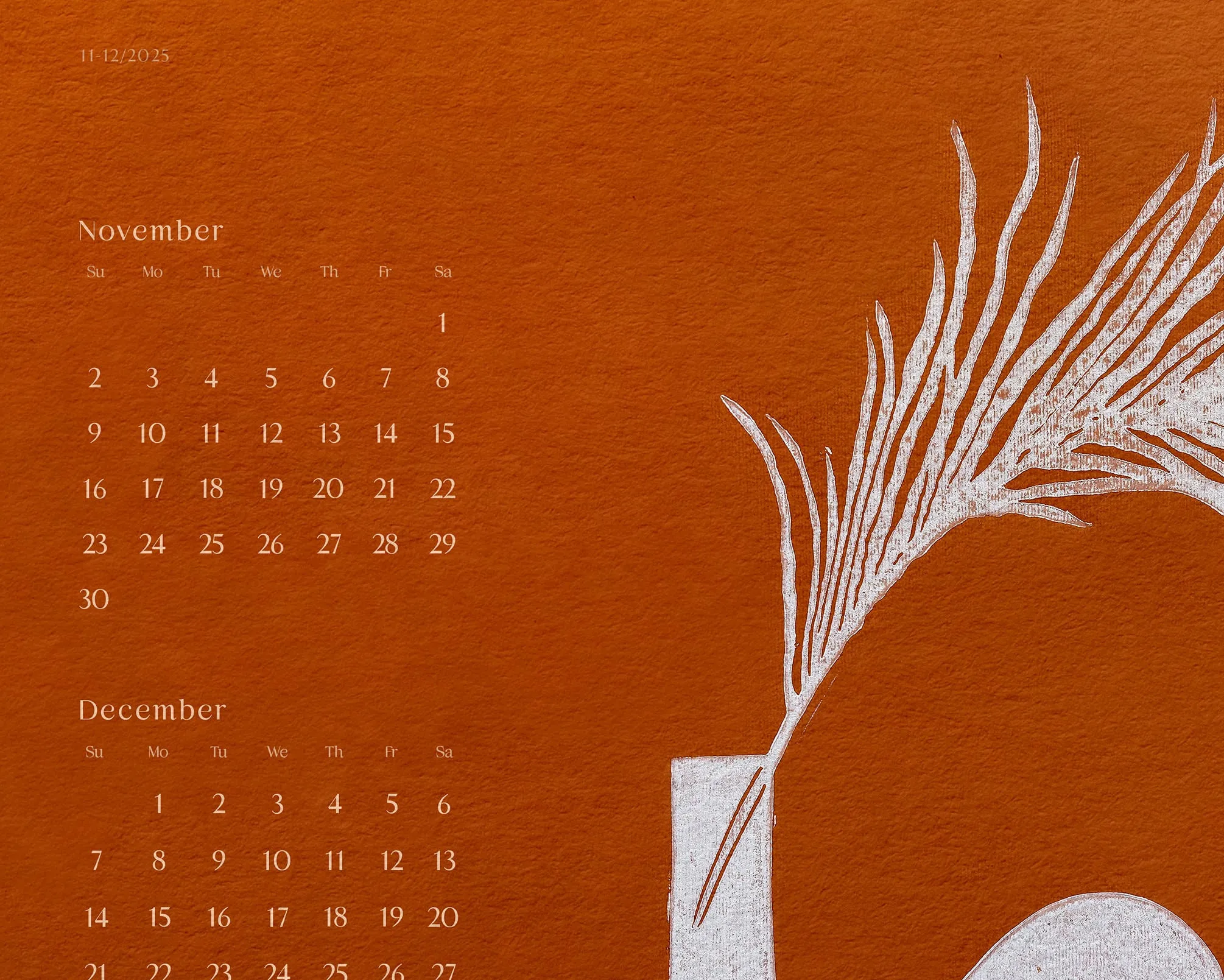 Neutral boho vases with plants Printable Illustrated 2025 calendar