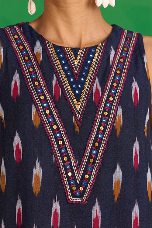 Okhai “Morning Glory” Hand-Embroidered Tikki and Mirror work Ikkat Pure Cotton Kurta