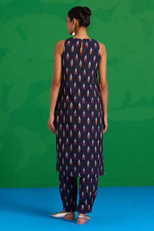 Okhai “Morning Glory” Hand-Embroidered Tikki and Mirror work Ikkat Pure Cotton Kurta