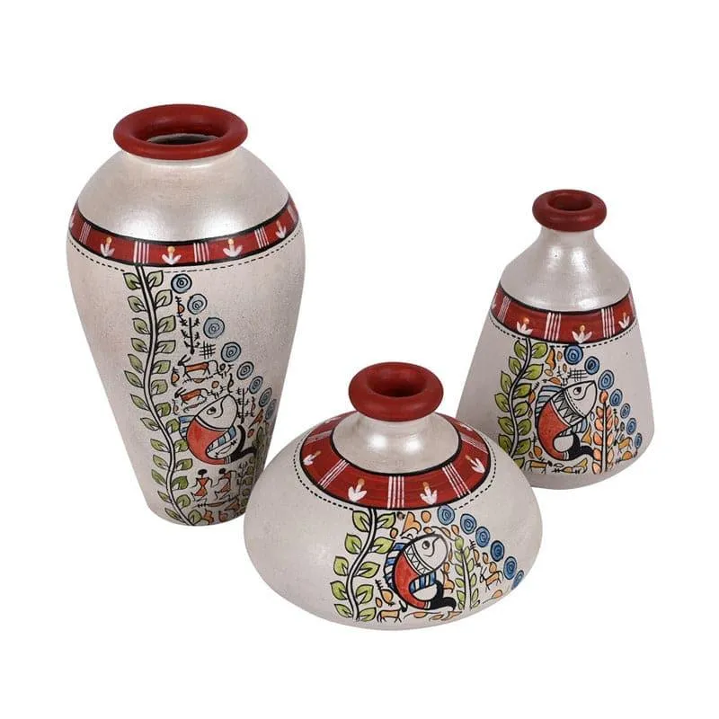 Ourania Tribal Terracotta Vase - Set Of Three