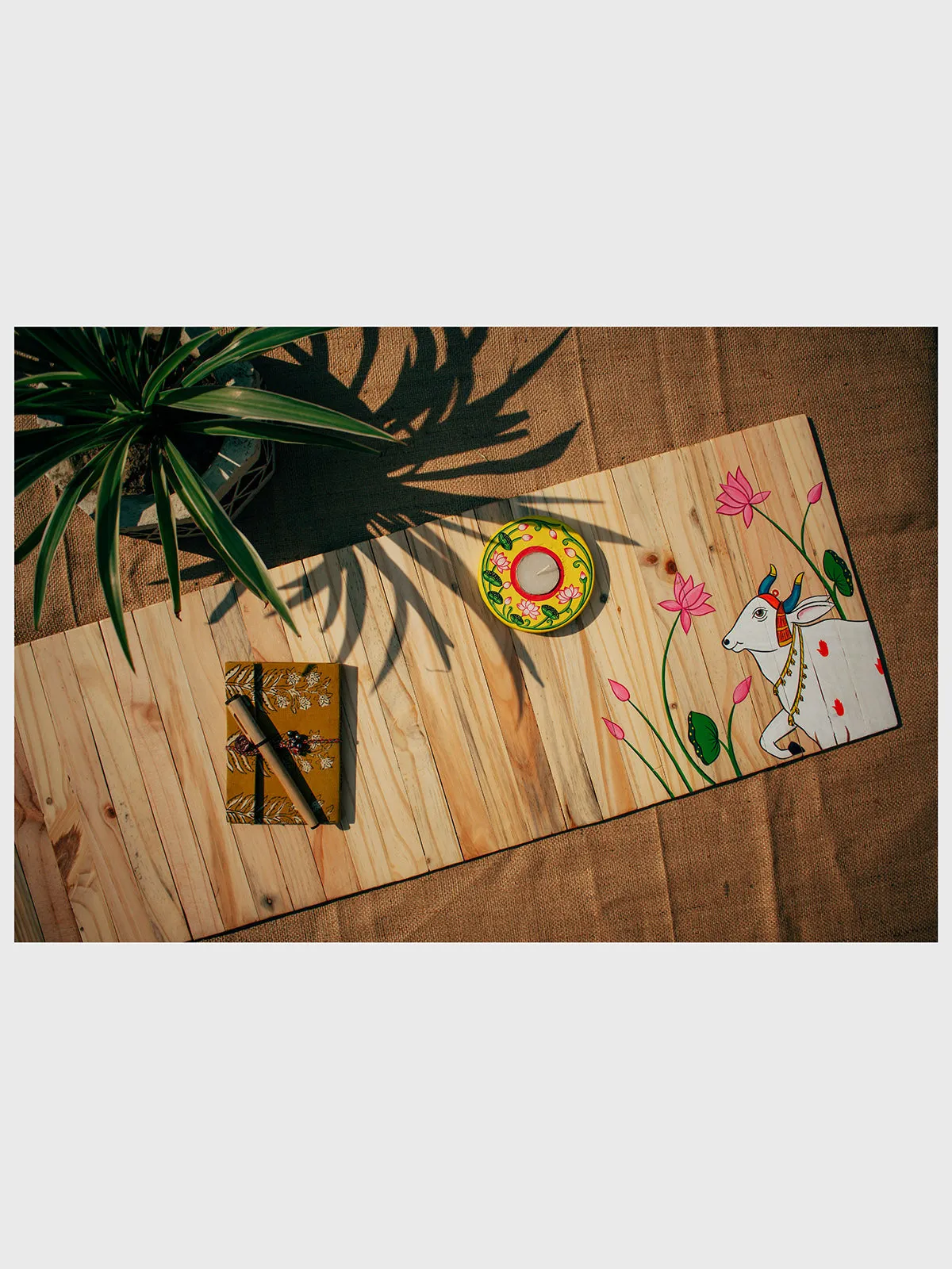 Pichwai Cow Wooden Table Runner