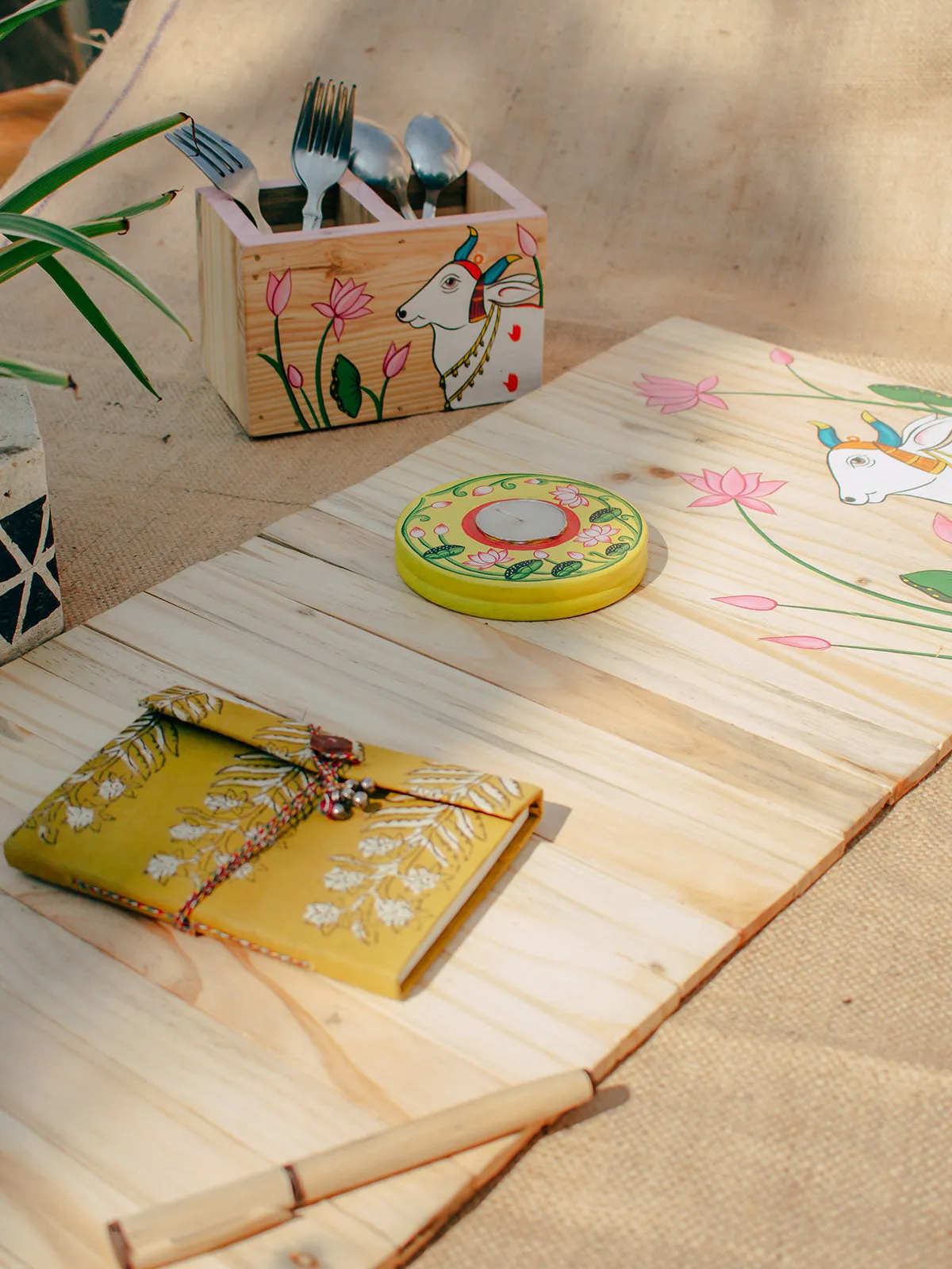 Pichwai Cow Wooden Table Runner