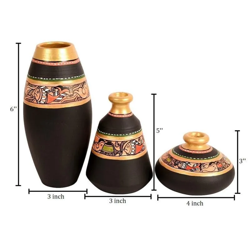 Poshell Tribal Terracotta Vase - Set Of Three