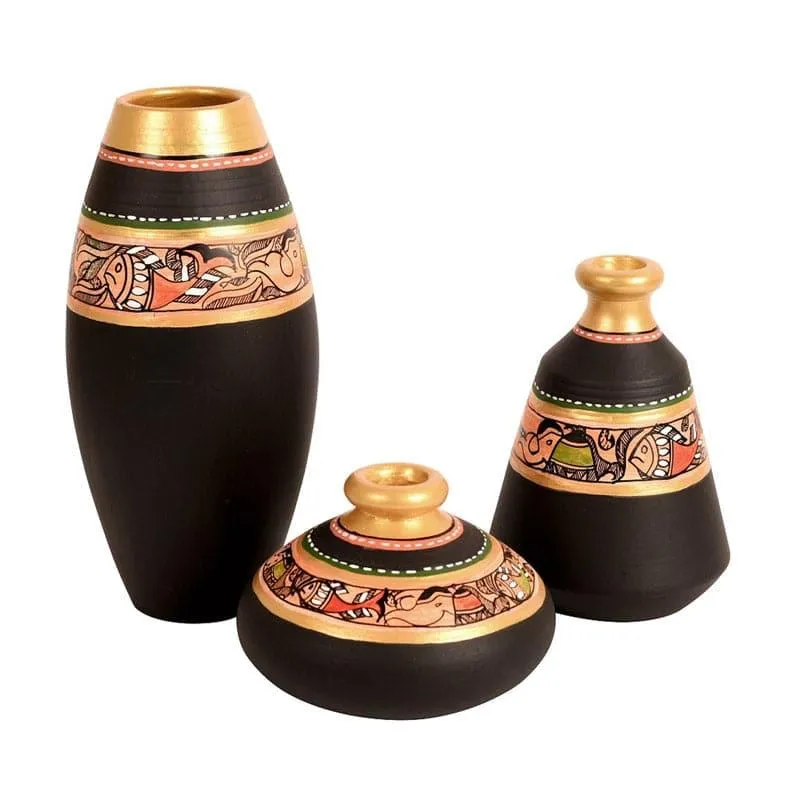 Poshell Tribal Terracotta Vase - Set Of Three