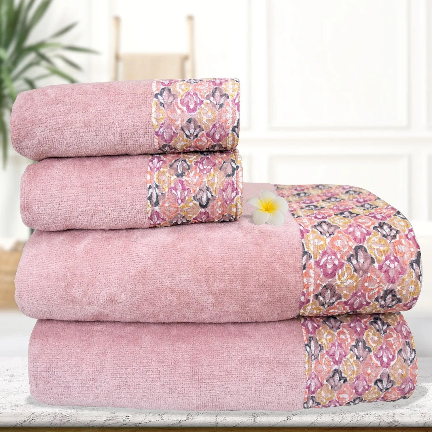 Prima Lace 100% Cotton Bath and Hand Towel Set of 4 | Ultra Soft, Highly Absorbent Luxurious Towels
