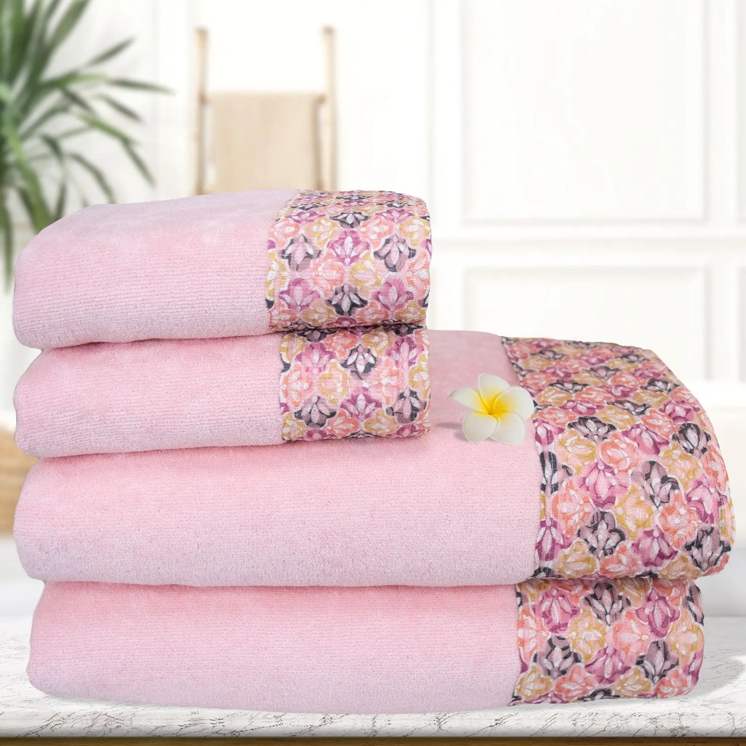 Prima Lace 100% Cotton Bath and Hand Towel Set of 4 | Ultra Soft, Highly Absorbent Luxurious Towels