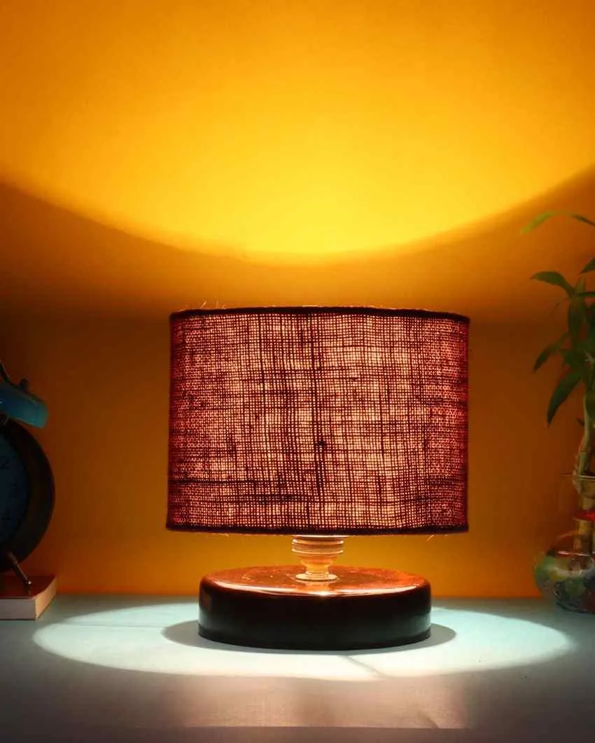 Radian Jute Table Lamp With Wood Chocolate Base | 7 x 7 inches