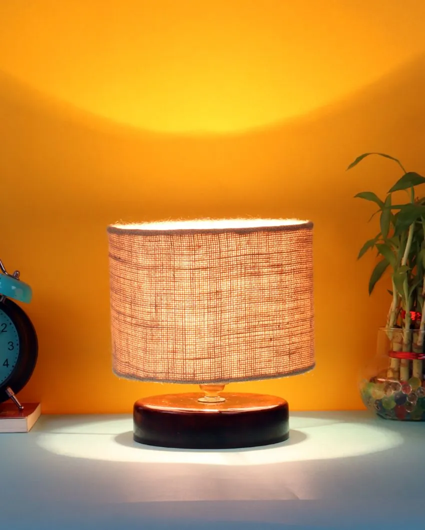 Radian Jute Table Lamp With Wood Chocolate Base | 7 x 7 inches