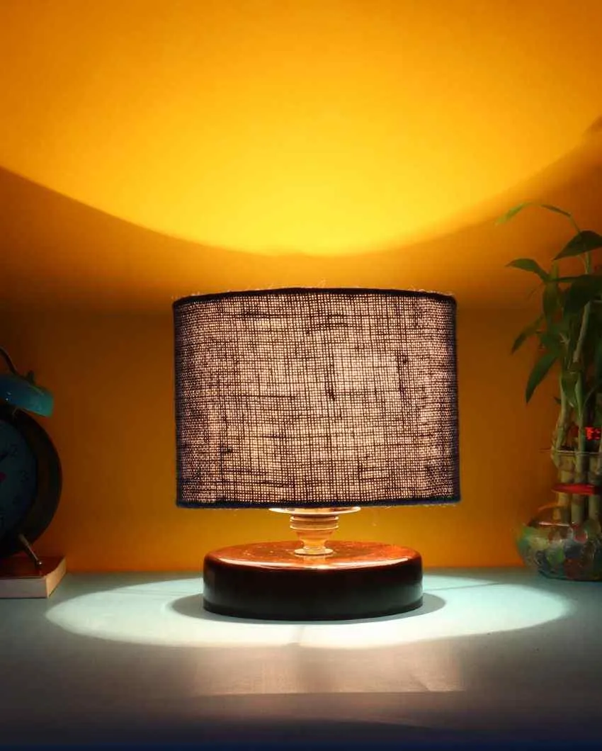 Radian Jute Table Lamp With Wood Chocolate Base | 7 x 7 inches