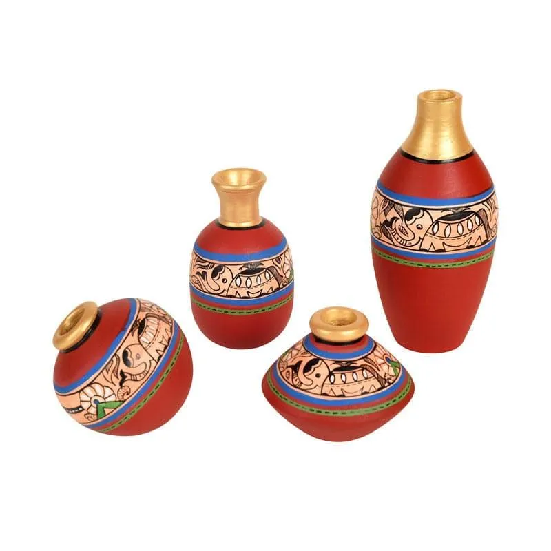 Rasham Tribal Terracotta Vase - Set Of Three